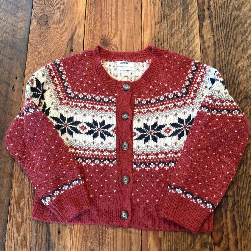 Old Navy Festive Red and Cream Cardigan